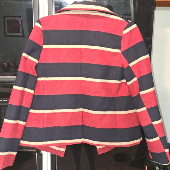 Jack by BB Dakota Women's Bold Striped Pea Coat - Red, Navy, and Cream - Picture 7 of 11